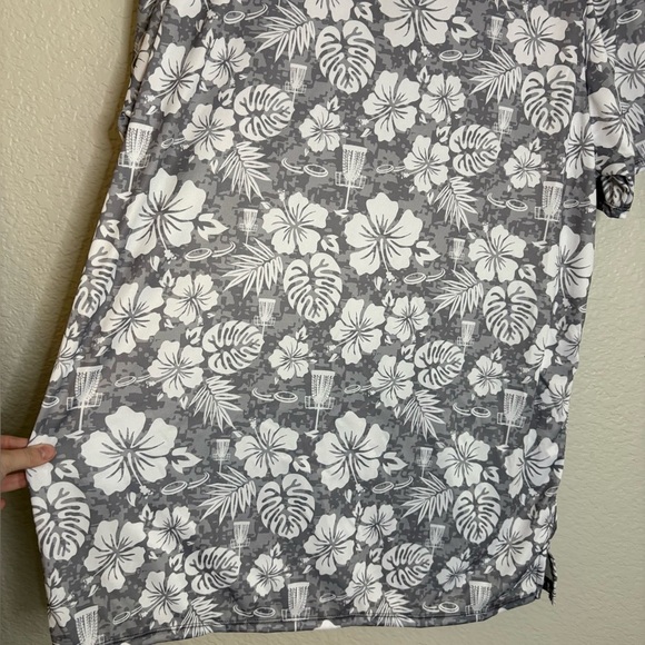 Disc Golf Unlimited Luau Mens Hawaiian Polo Grey - Picture 2 of 8